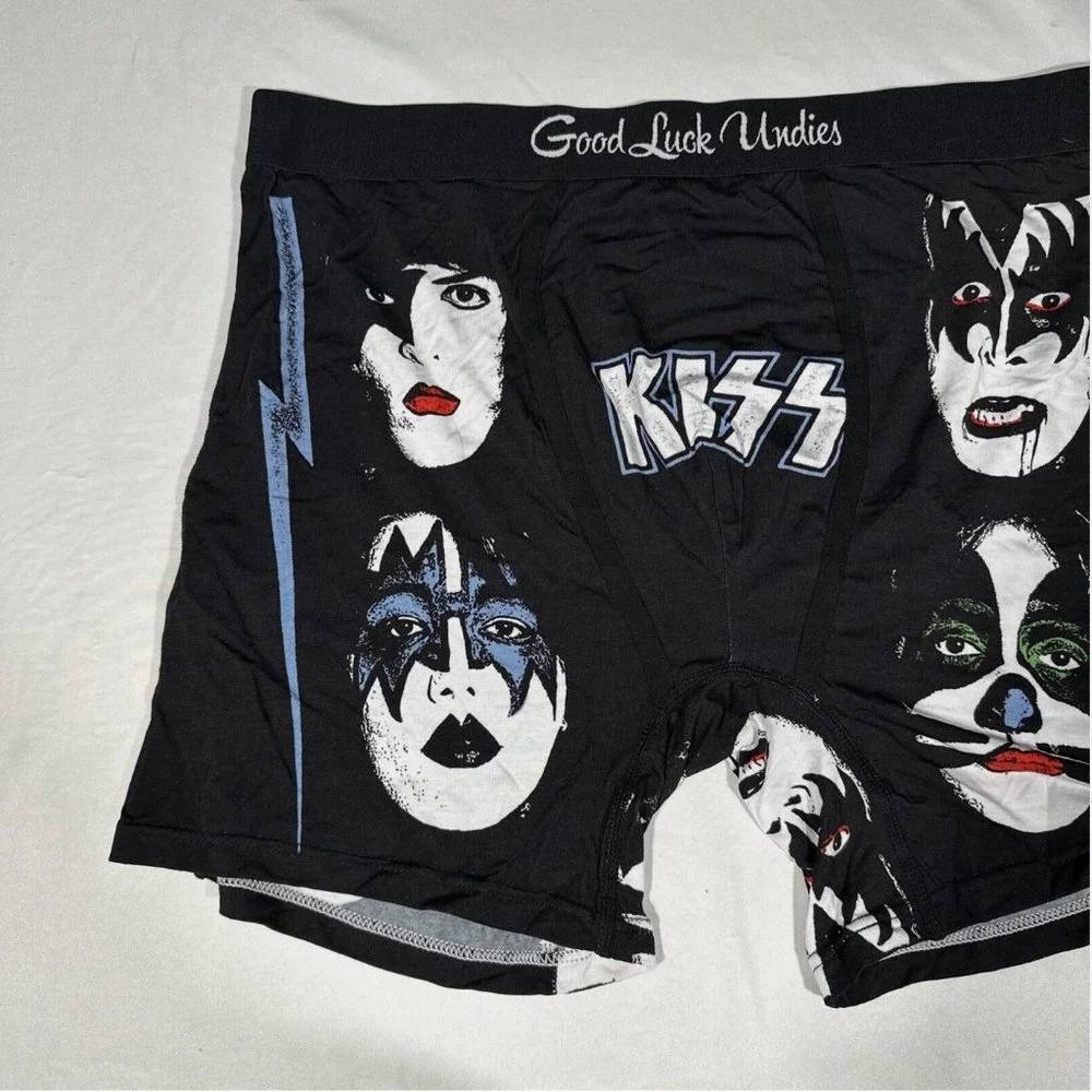 NEW‎ Good Luck Undies [ Men's Large ] KISS Boxer Brief Underwear Black